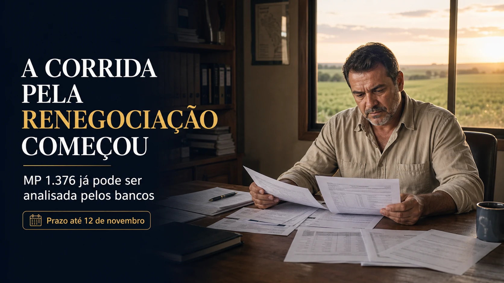 MP 1.376: a corrida pela renegociação começou — e esperar o banco pode deixar o produtor de fora Produtor organiza contratos para renegociação de dívida rural pela MP 1.376